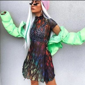 Rainbow Flames Black Mesh Dress or Top
